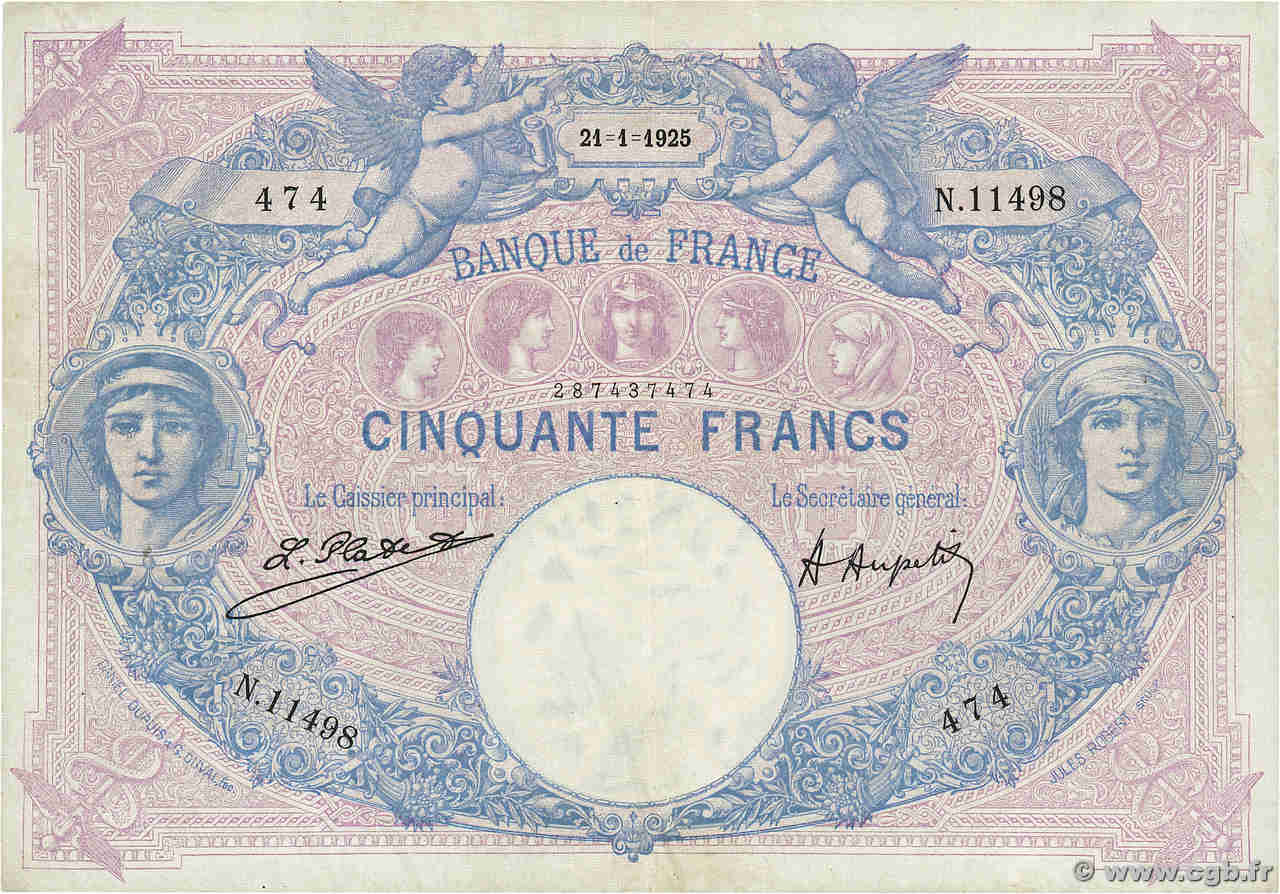 50 Francs BLEU ET ROSE FRANKREICH  1925 F.14.38 SS