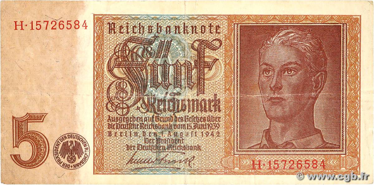 5 Reichsmark GERMANIA  1942 P.186 BB