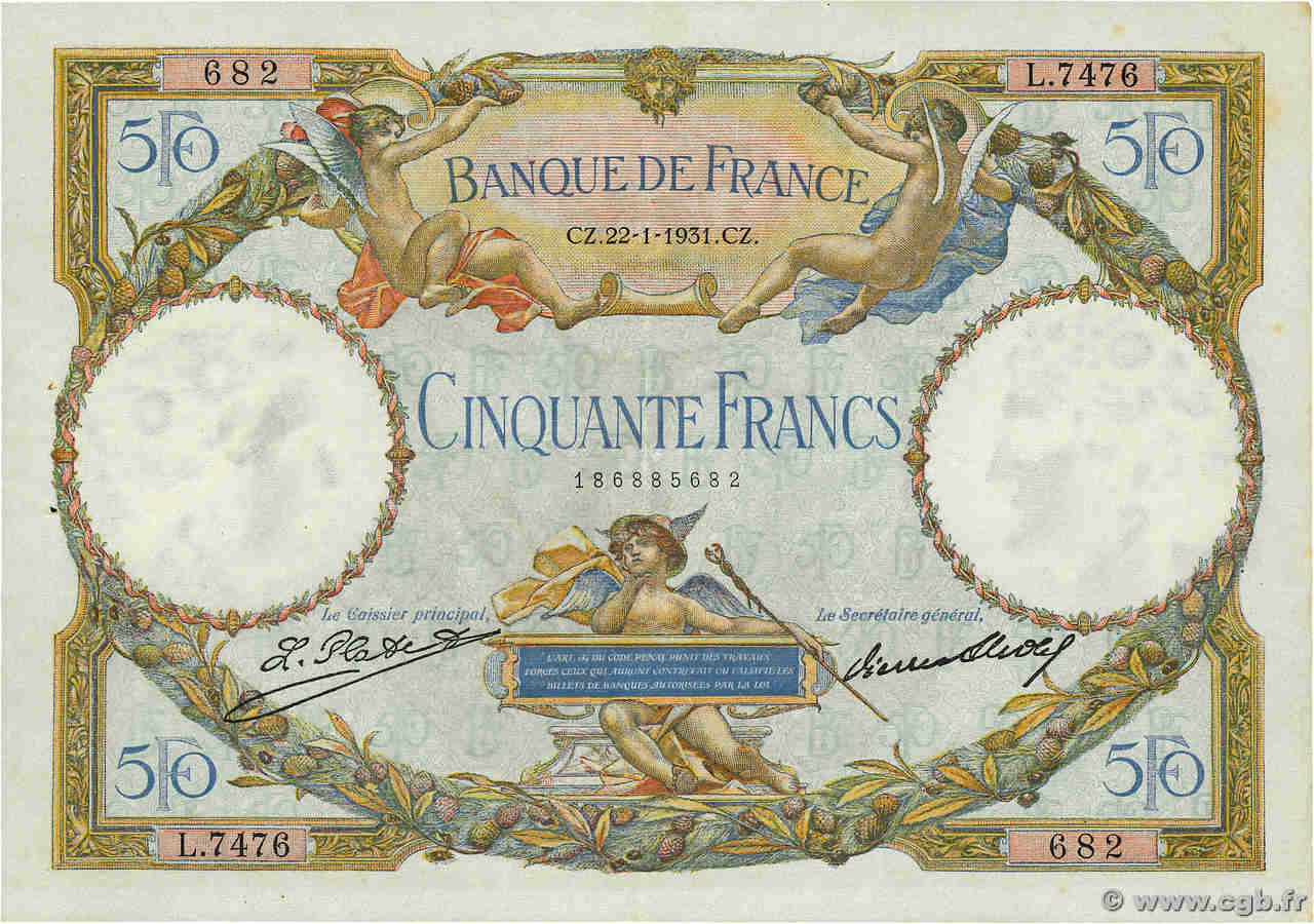 50 Francs LUC OLIVIER MERSON type modifié FRANKREICH  1931 F.16.02 VZ