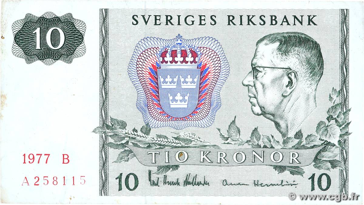 10 Kronor SUÈDE  1977 P.52d VF