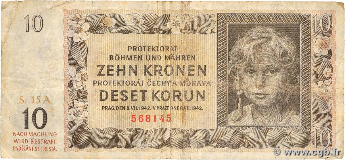 10 Korun BOHEMIA & MORAVIA  1942 P.08a F