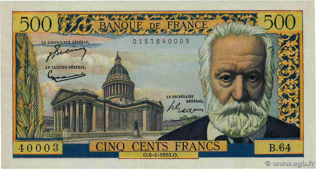 500 Francs VICTOR HUGO Numéro spécial FRANKREICH  1955 F.35.04 fST