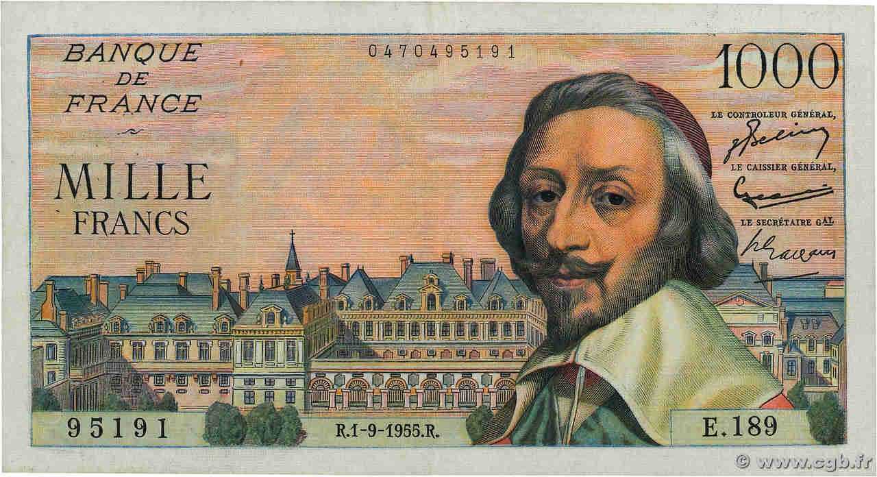 1000 Francs RICHELIEU FRANCIA  1955 F.42.15 MBC