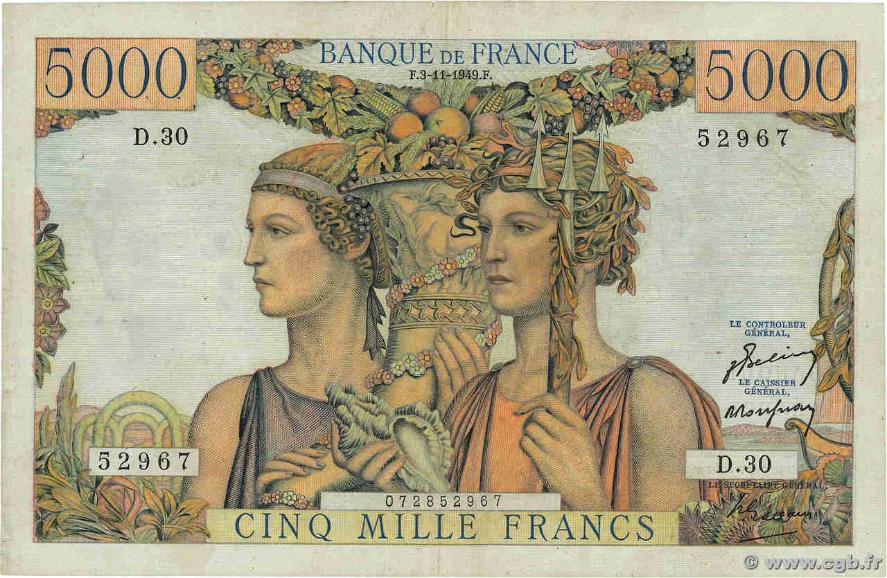 5000 Francs TERRE ET MER FRANCIA  1949 F.48.02 BC+