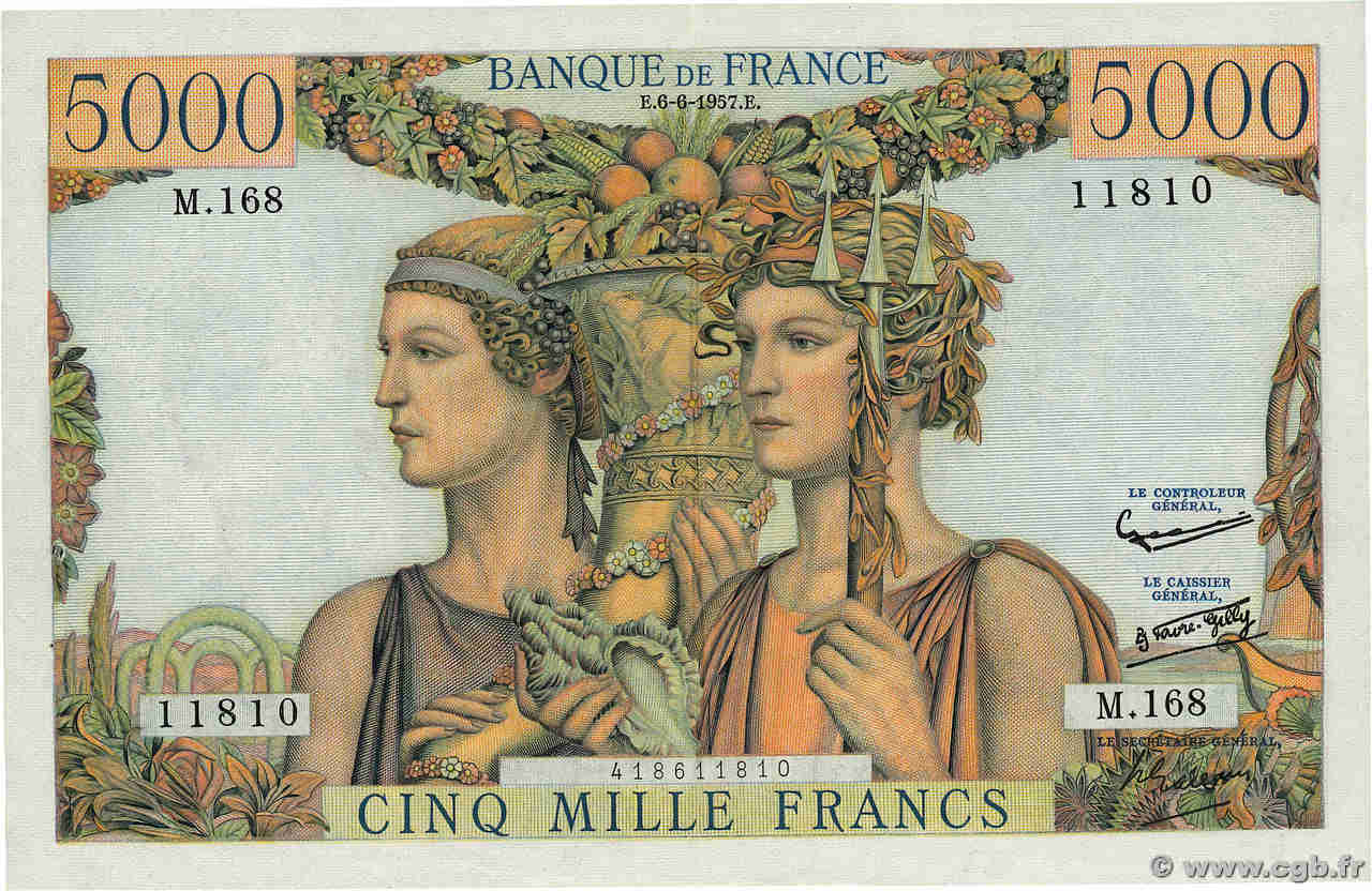 5000 Francs TERRE ET MER FRANCIA  1957 F.48.15 EBC+