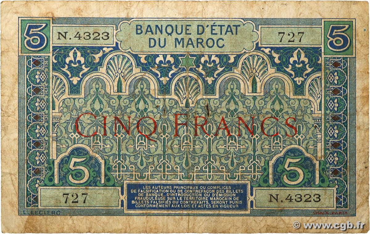 5 Francs MAROC  1924 P.09 B