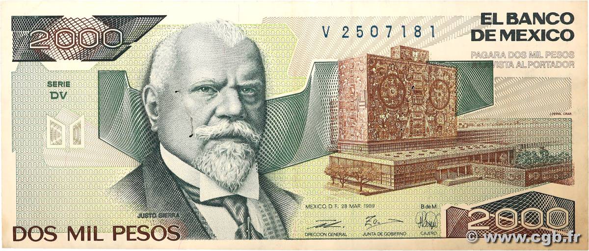 2000 Pesos MEXIQUE  1989 P.086c TTB+