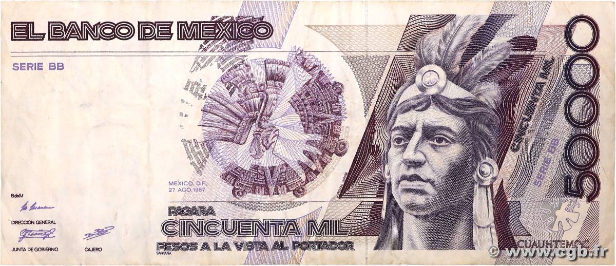 50000 Pesos MEXICO  1987 P.093a F+