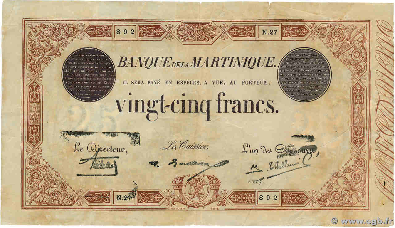 25 Francs MARTINIQUE  1930 P.07b fS