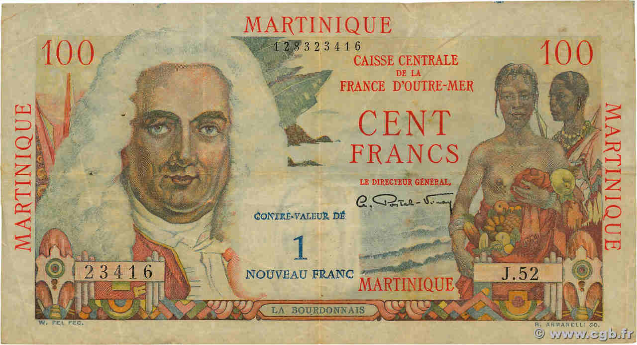 1 NF sur 100 Francs La Bourdonnais MARTINIQUE  1960 P.37 F