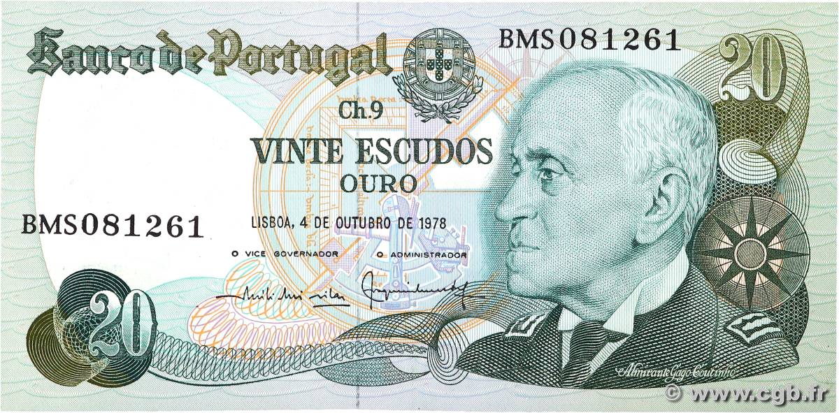 20 Escudos PORTUGAL  1978 P.176b SUP