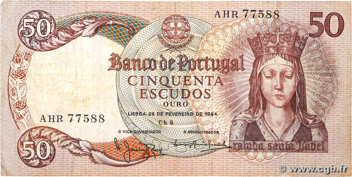 50 Escudos PORTUGAL  1964 P.168 TB