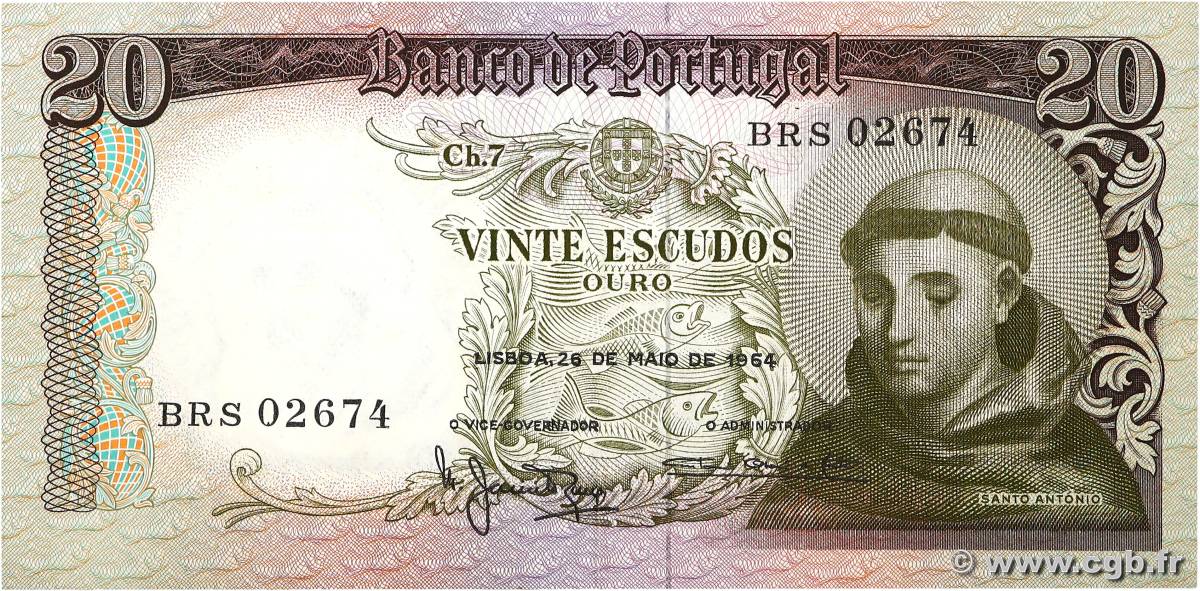 20 Escudos PORTUGAL  1964 P.167b TTB+