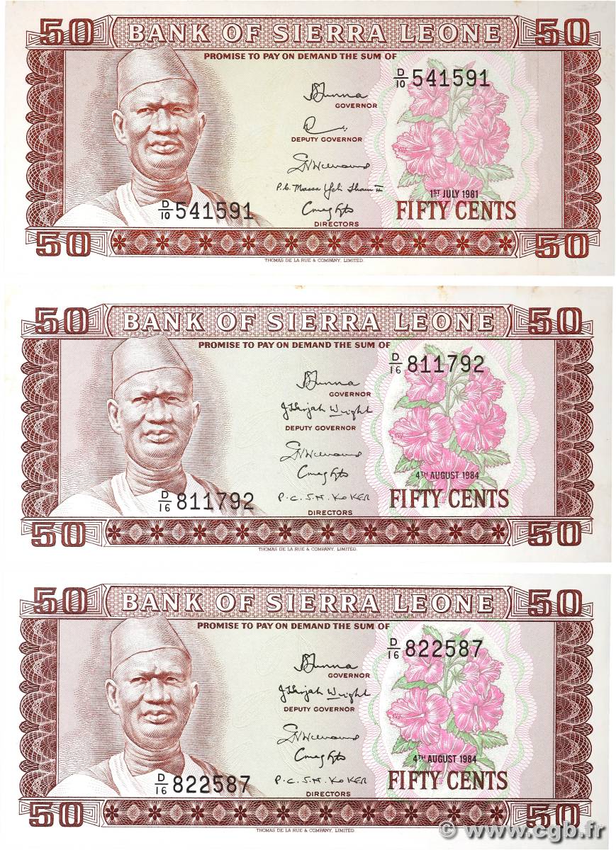 50 Cents Lot SIERRA LEONE  1981 P.04d AU