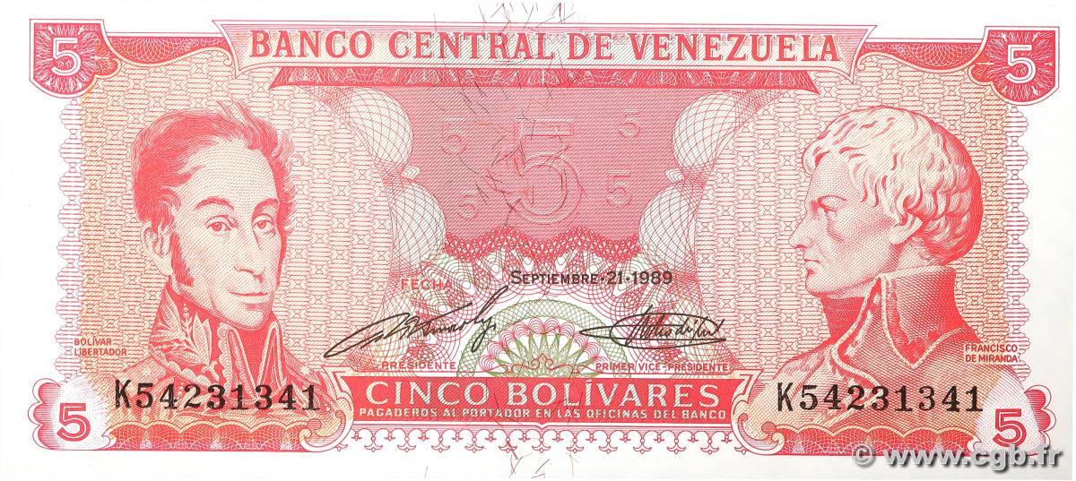 5 Bolivares VENEZUELA  1989 P.070a NEUF