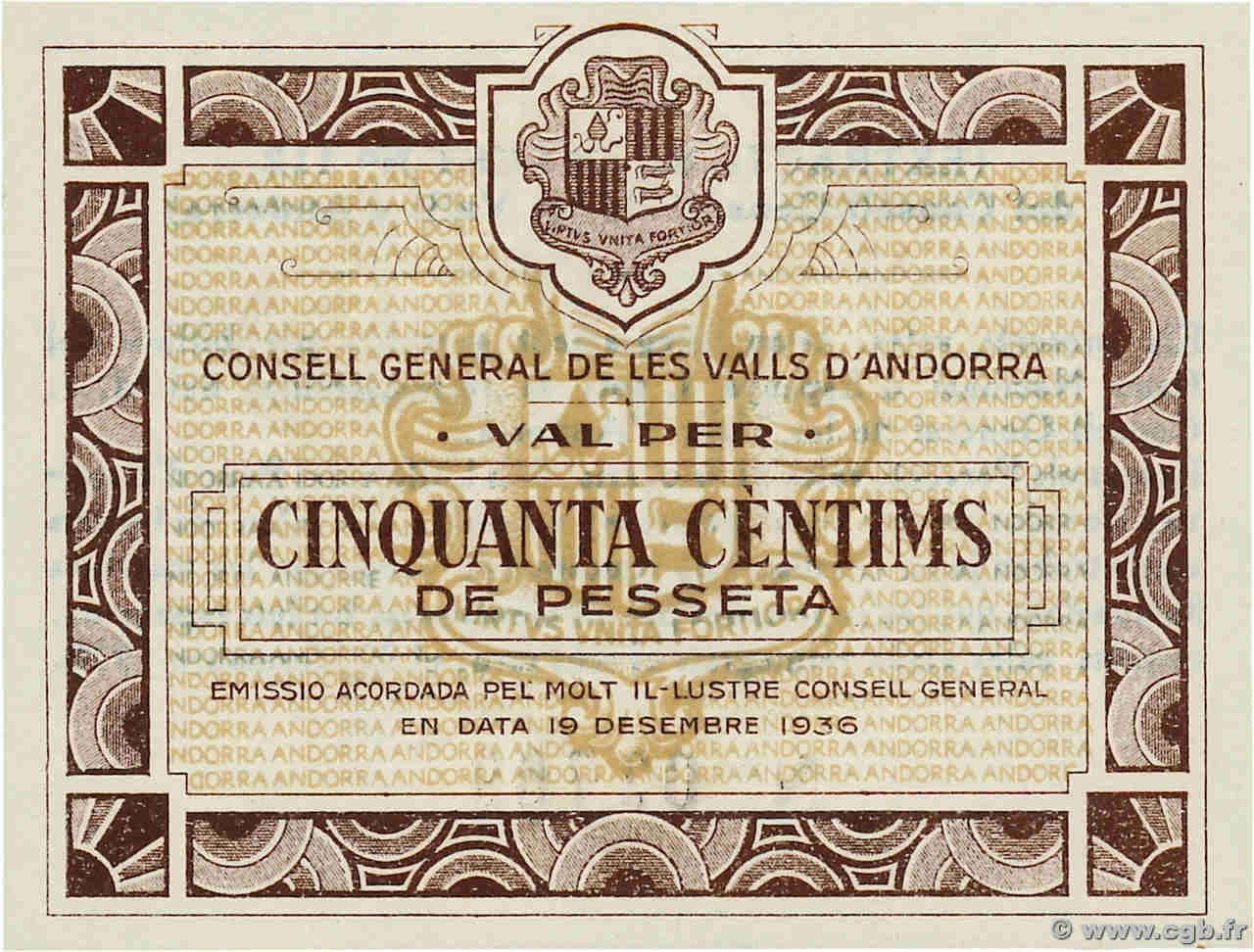 50 Centims ANDORRA  1936 P.05 UNC