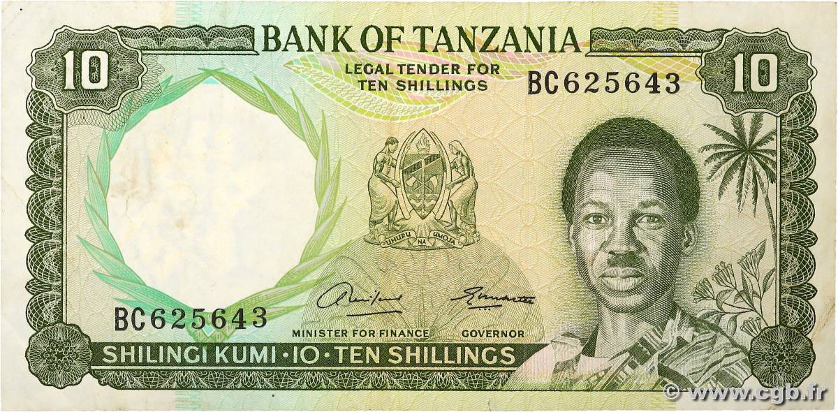 10 Shillings TANZANIE  1966 P.02a TTB