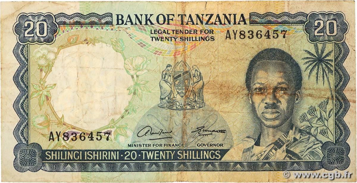 20 Shillings TANZANIA  1966 P.03a F