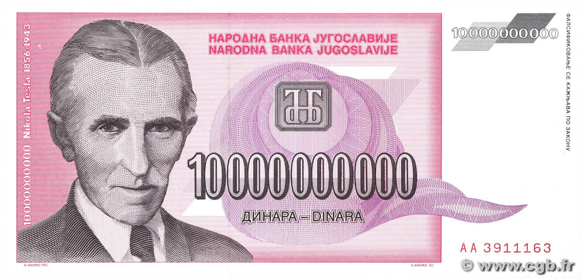 10000000000 Dinara JUGOSLAWIEN  1993 P.127 ST