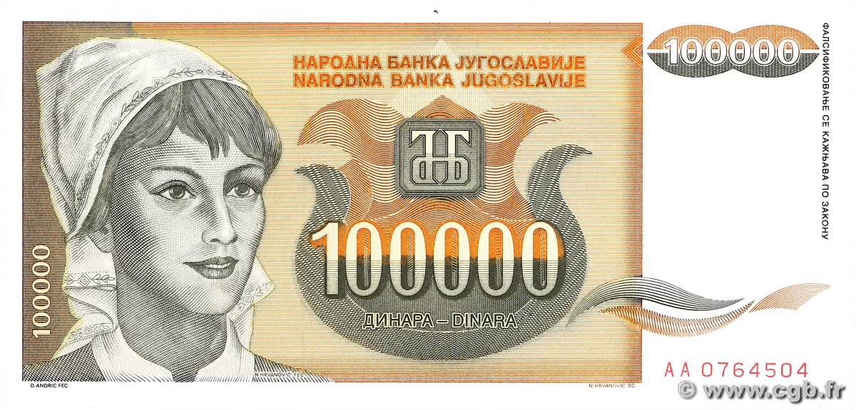 100000 Dinara YOUGOSLAVIE  1993 P.118 NEUF