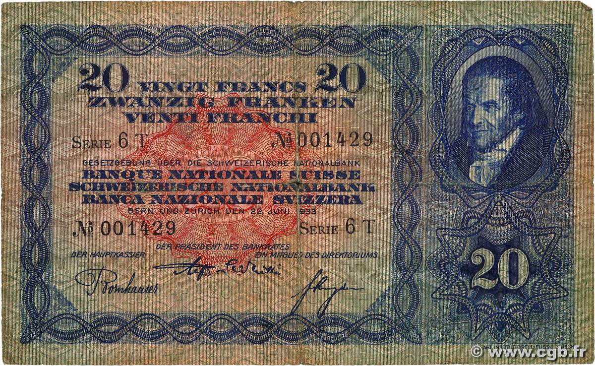 20 Francs SUISSE  1933 P.39d B+