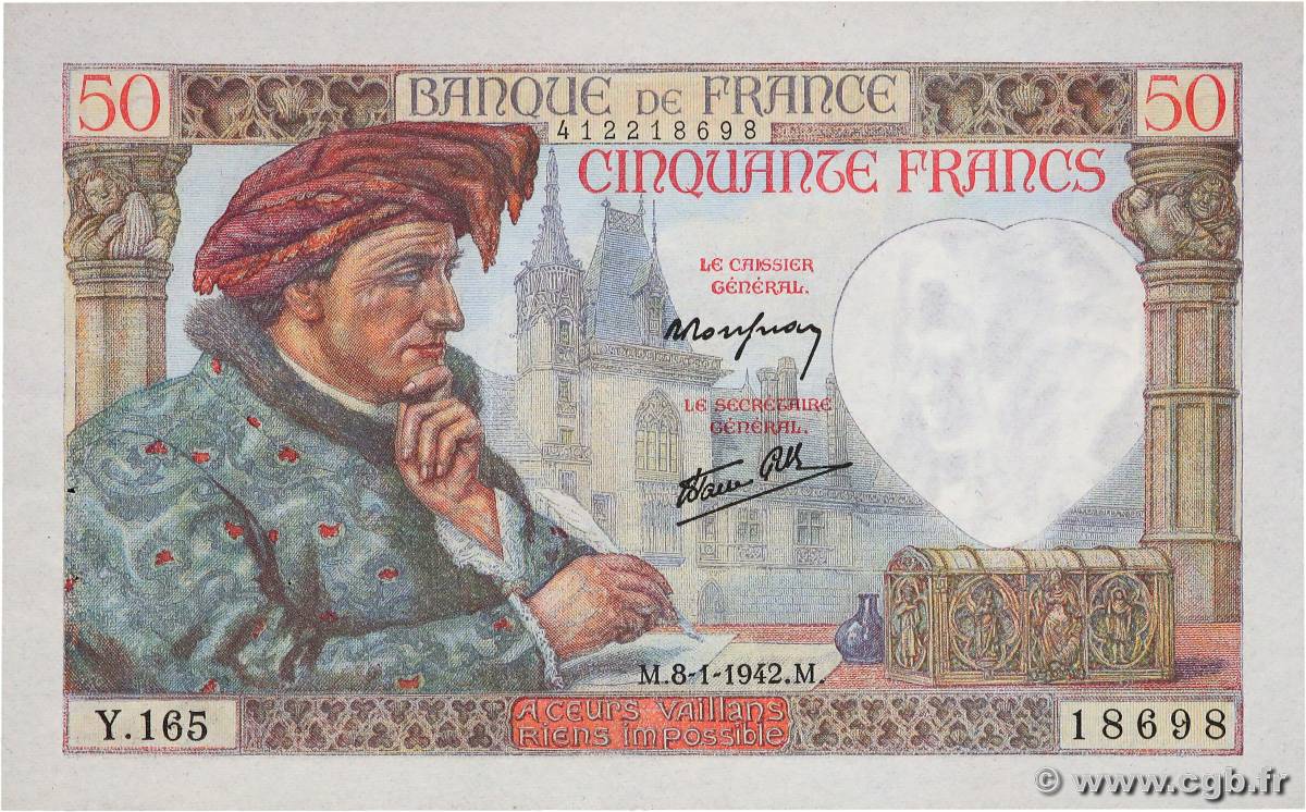 50 Francs JACQUES CŒUR FRANCIA  1942 F.19.18 AU