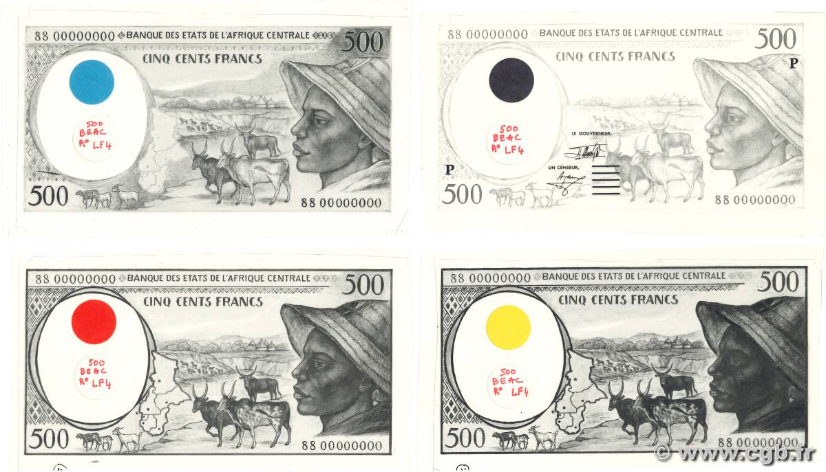 500 Francs type 1993 Épreuve STATI DI L  AFRICA CENTRALE  1988 P.601Pa- q.FDC