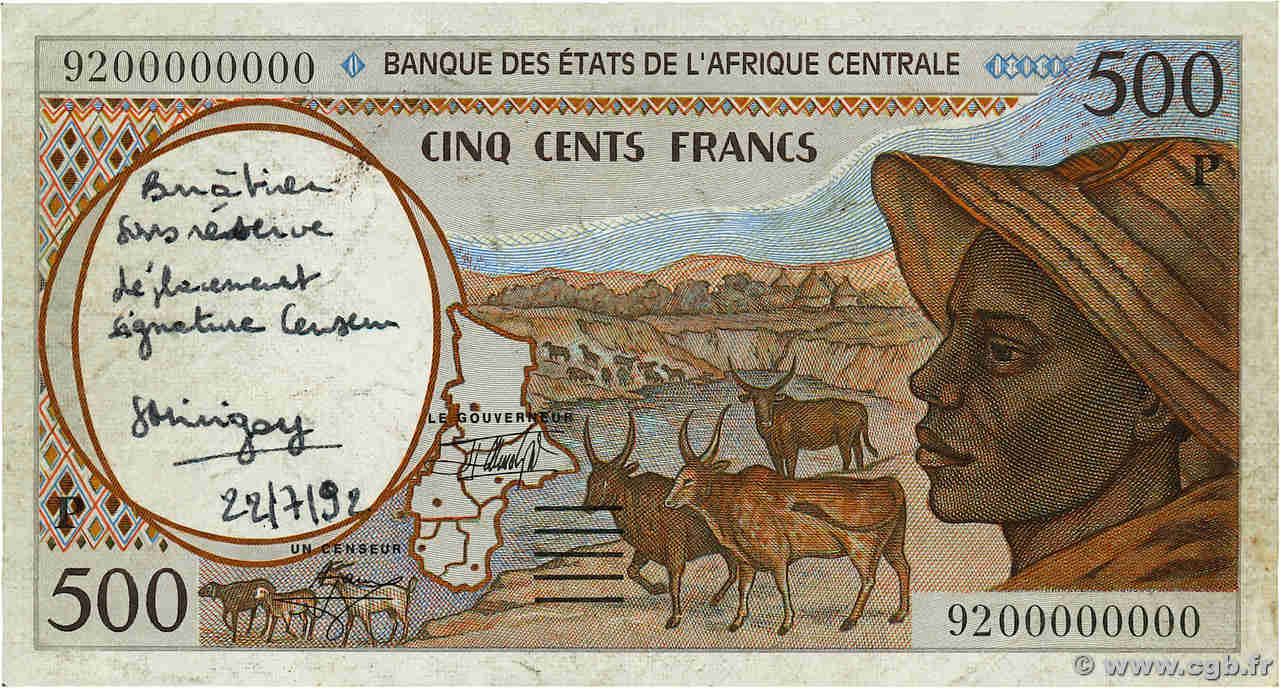 500 Francs type 1993 Épreuve CENTRAL AFRICAN STATES  1992 P.601Pa- XF+