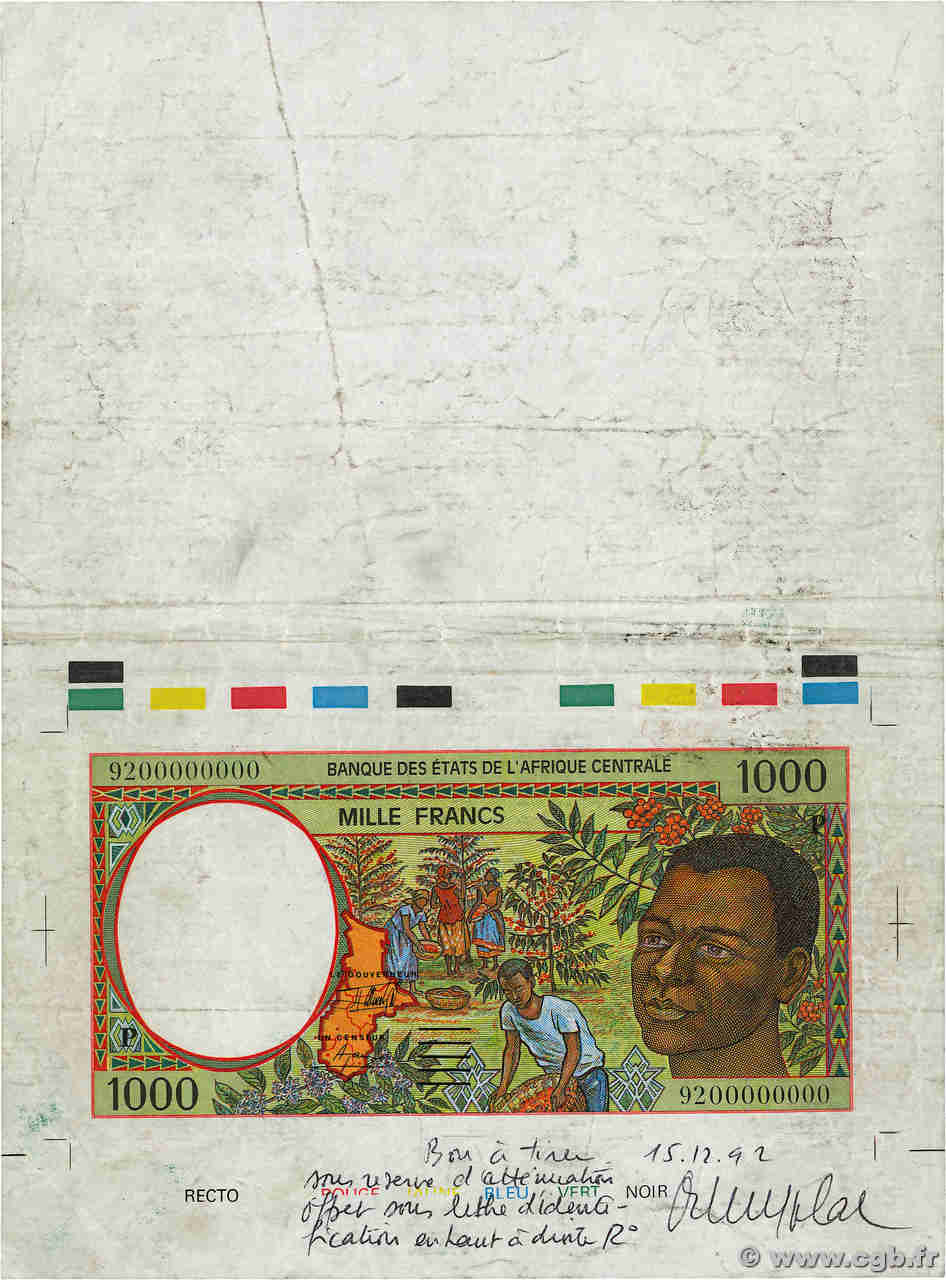 1000 Francs type 1993 Épreuve STATI DI L  AFRICA CENTRALE  1992 P.602Pa- q.SPL