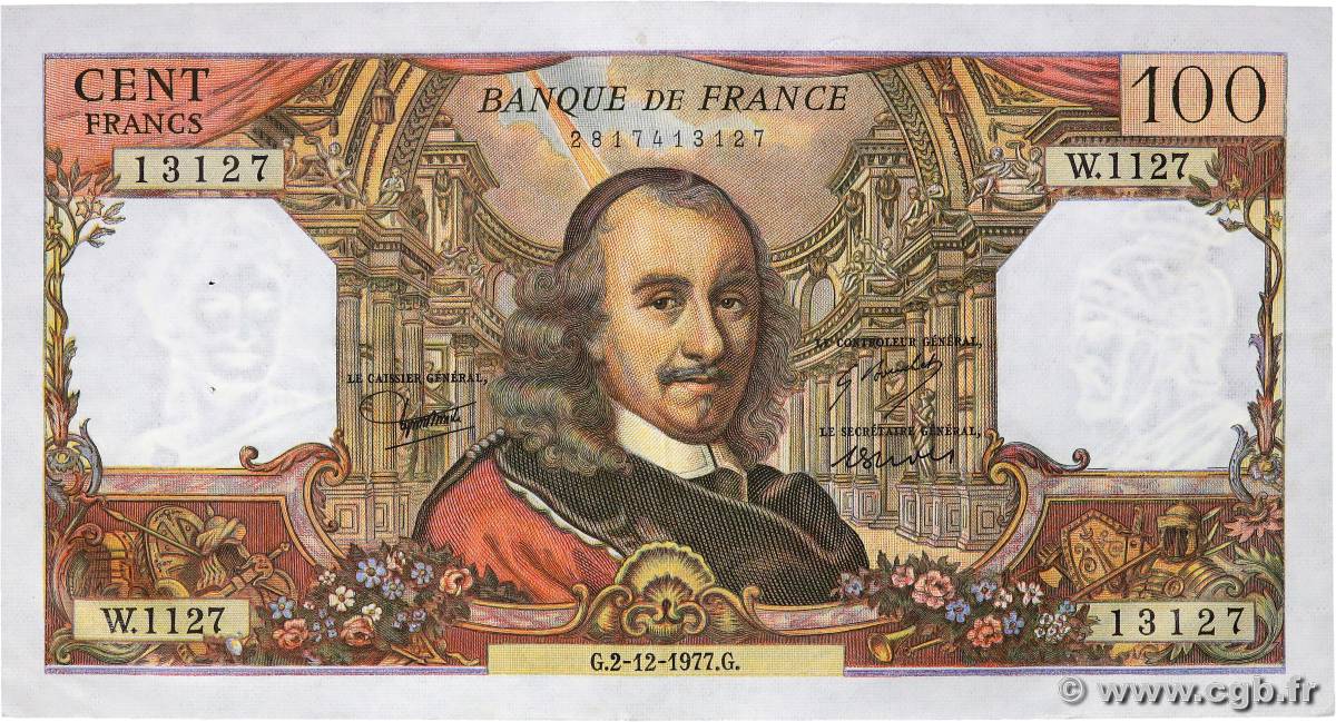 100 Francs CORNEILLE FRANCE  1977 F.65.60 TTB+