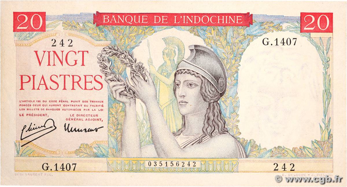 20 Piastres INDOCHINE FRANÇAISE  1936 P.081 SUP+