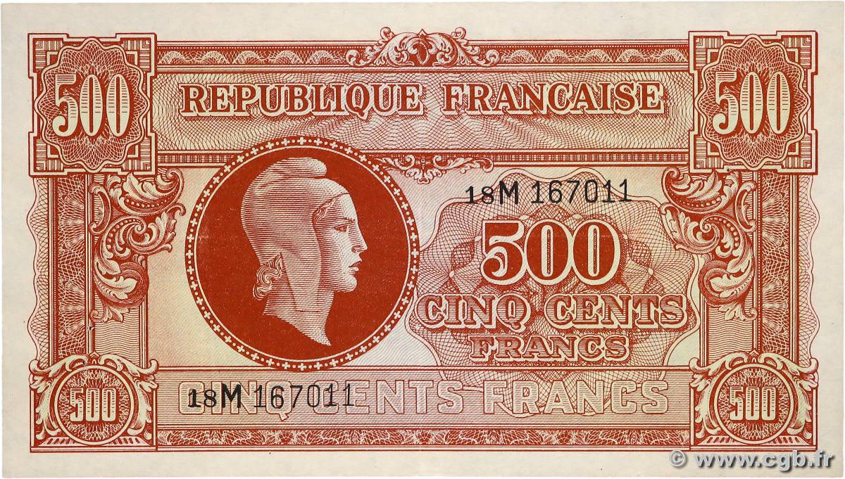 500 Francs MARIANNE fabrication anglaise FRANCE  1945 VF.11.02 TTB+