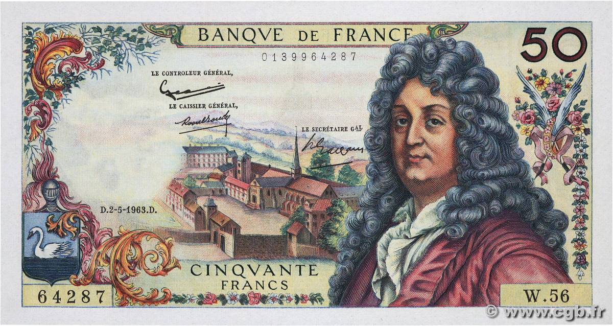 50 Francs RACINE FRANCIA  1963 F.64.05 AU