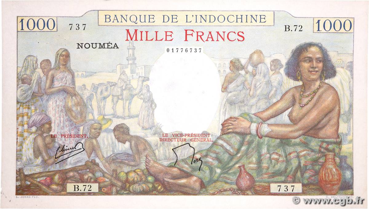 1000 Francs NOUVELLE CALÉDONIE  1958 P.43c fVZ