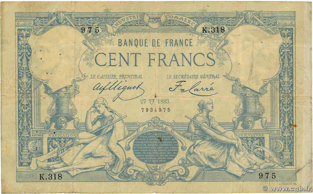 100 Francs type 1882 - À filigrane dégagé FRANKREICH  1883 F.A48.03 S