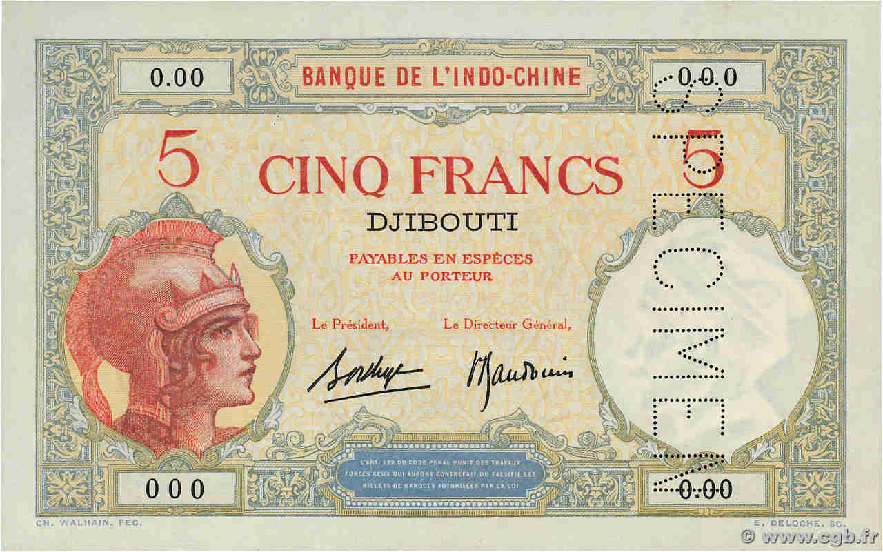 5 Francs Spécimen YIBUTI  1936 P.06bs SC+