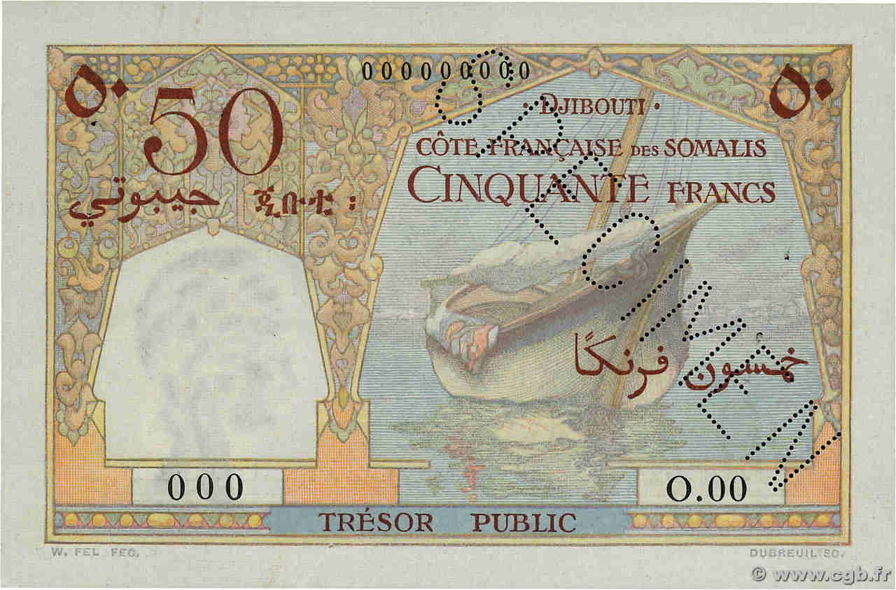 50 Francs Spécimen DJIBOUTI  1952 P.25s XF