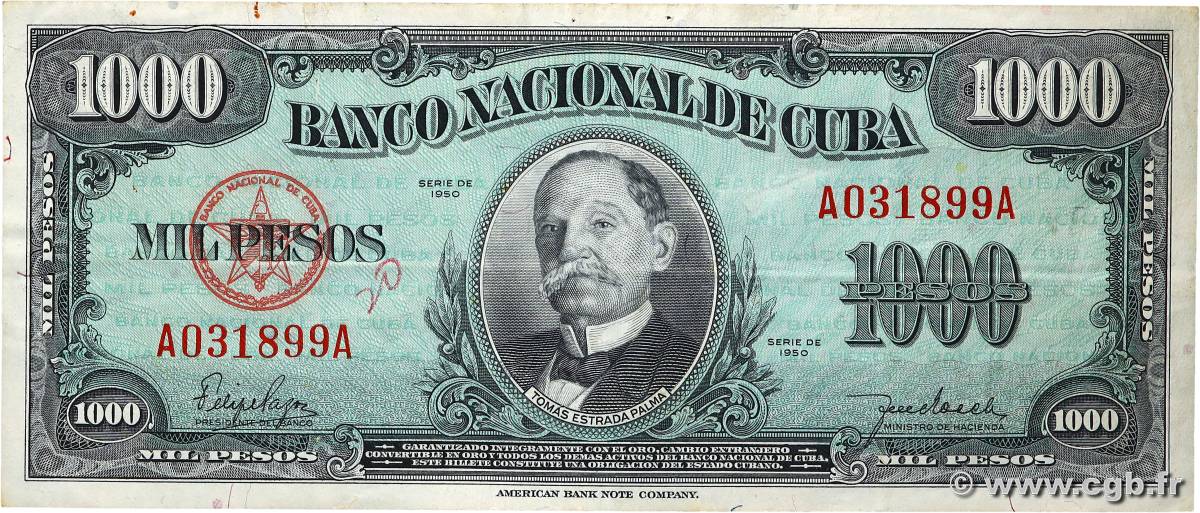 1000 Pesos CUBA  1950 P.084 BB