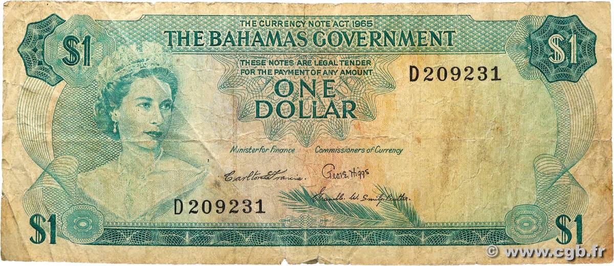 1 Dollar BAHAMAS  1965 P.18a RC+