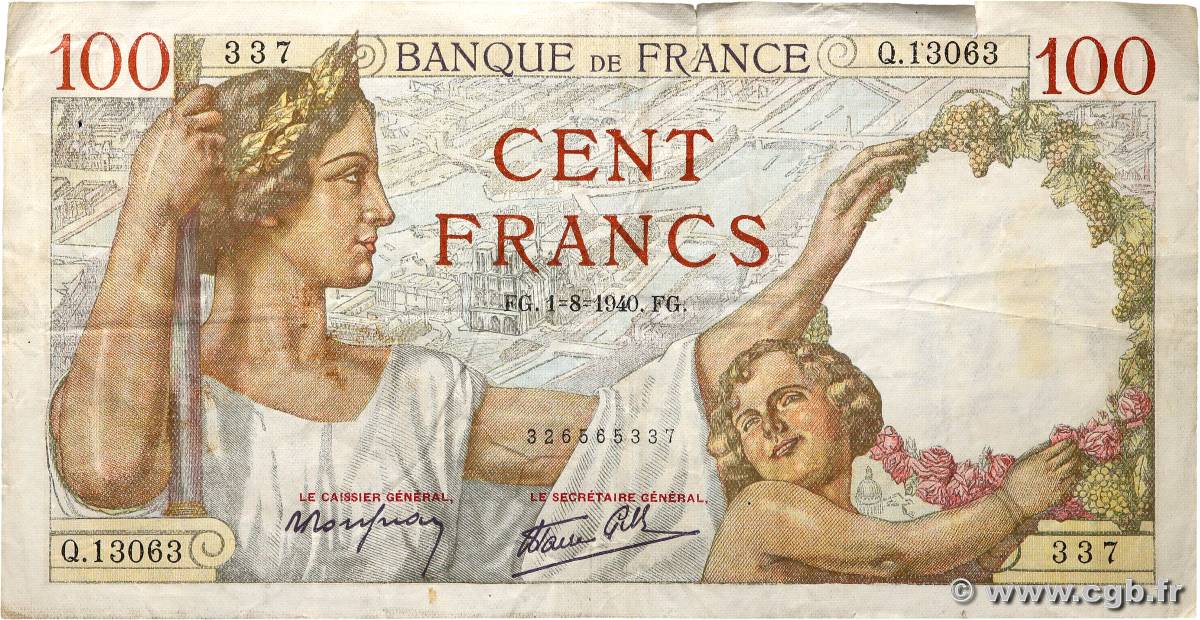 100 Francs SULLY FRANCIA  1940 F.26.34 BC+