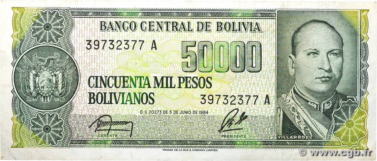 50000 Pesos Bolivianos BOLIVIA  1984 P.170a MBC+