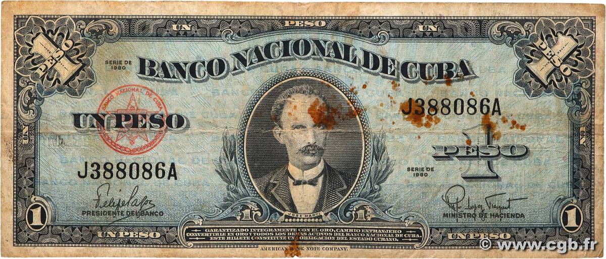 1 Peso CUBA  1960 P.077b B+