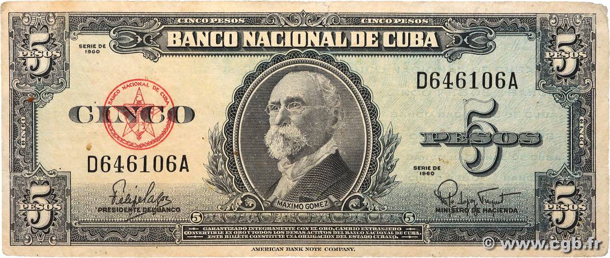 5 Pesos CUBA  1960 P.091b BC