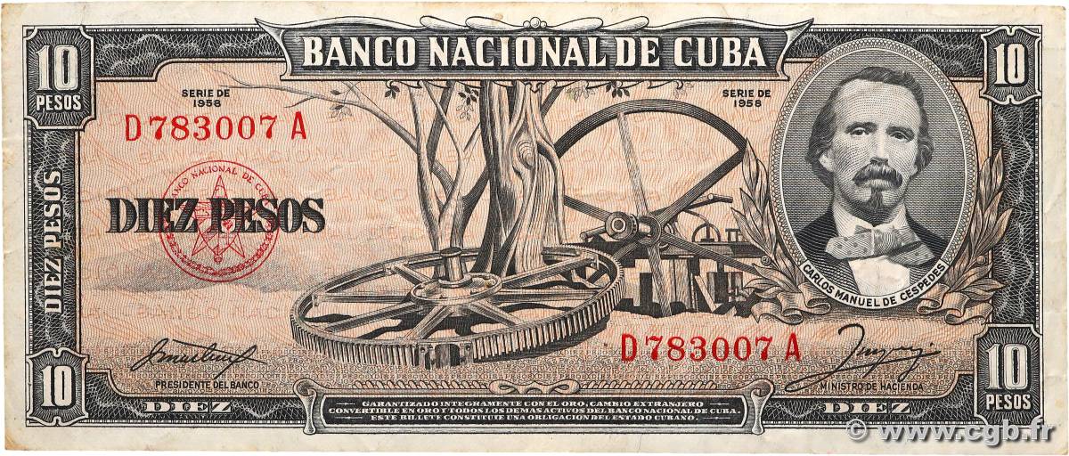 10 Pesos CUBA  1958 P.088c VF