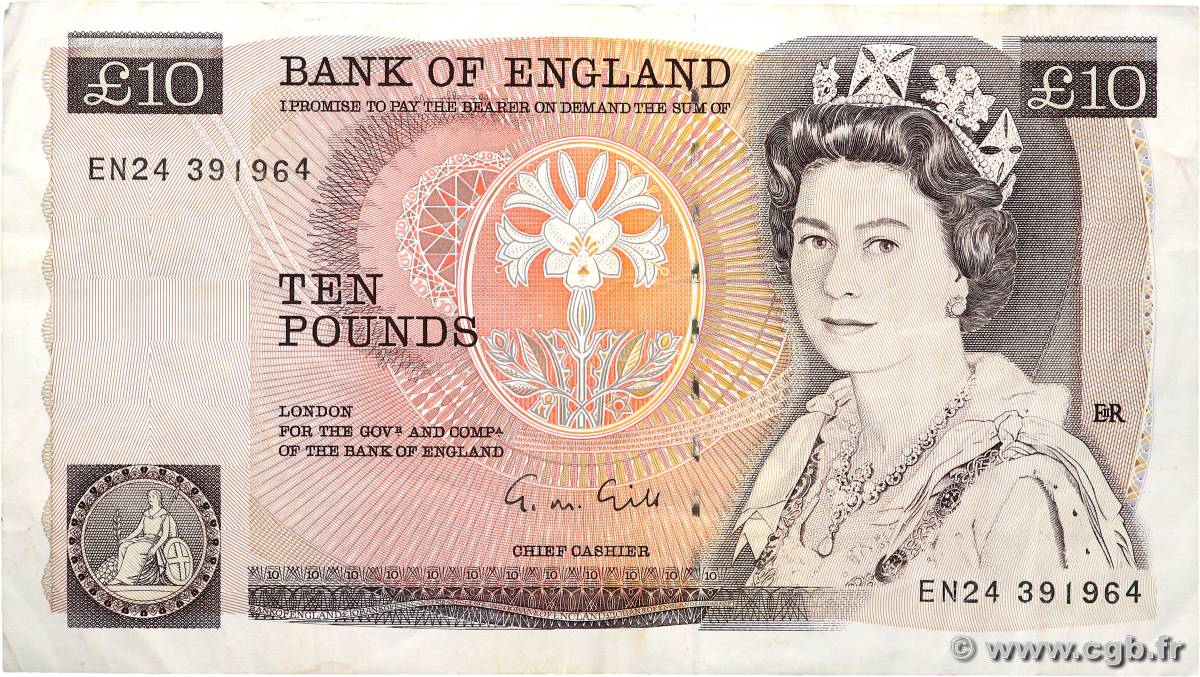 10 Pounds ENGLAND  1988 P.379e VF