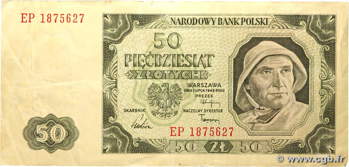 50 Zlotych POLAND  1948 P.138 VF