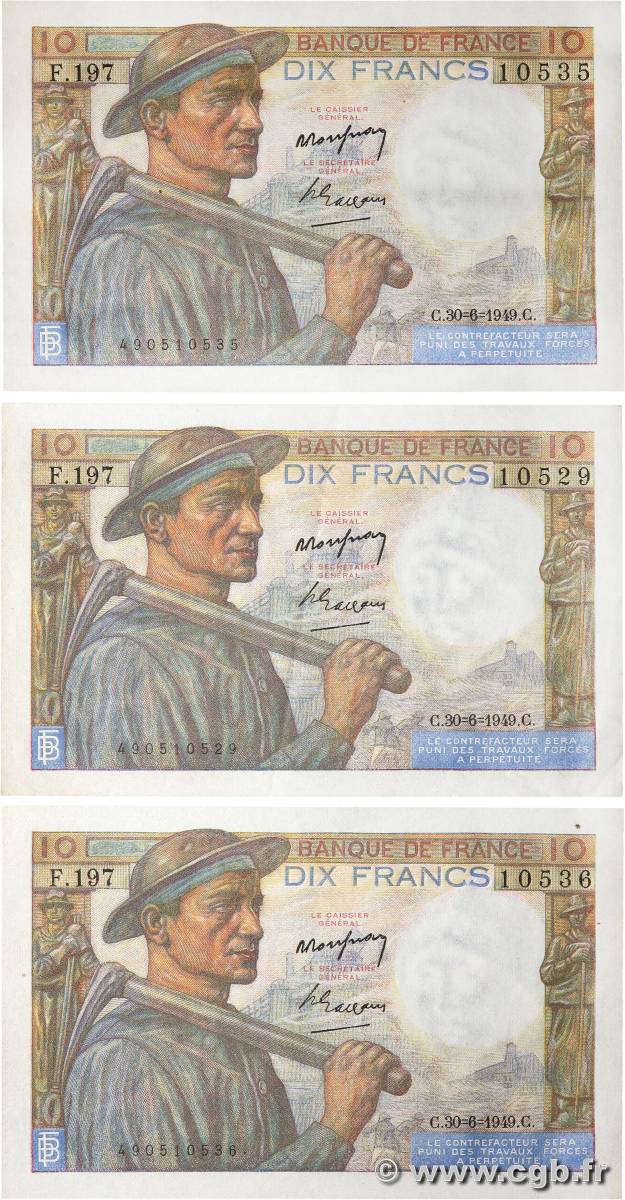 10 Francs MINEUR Lot FRANCE  1949 F.08.22 AU