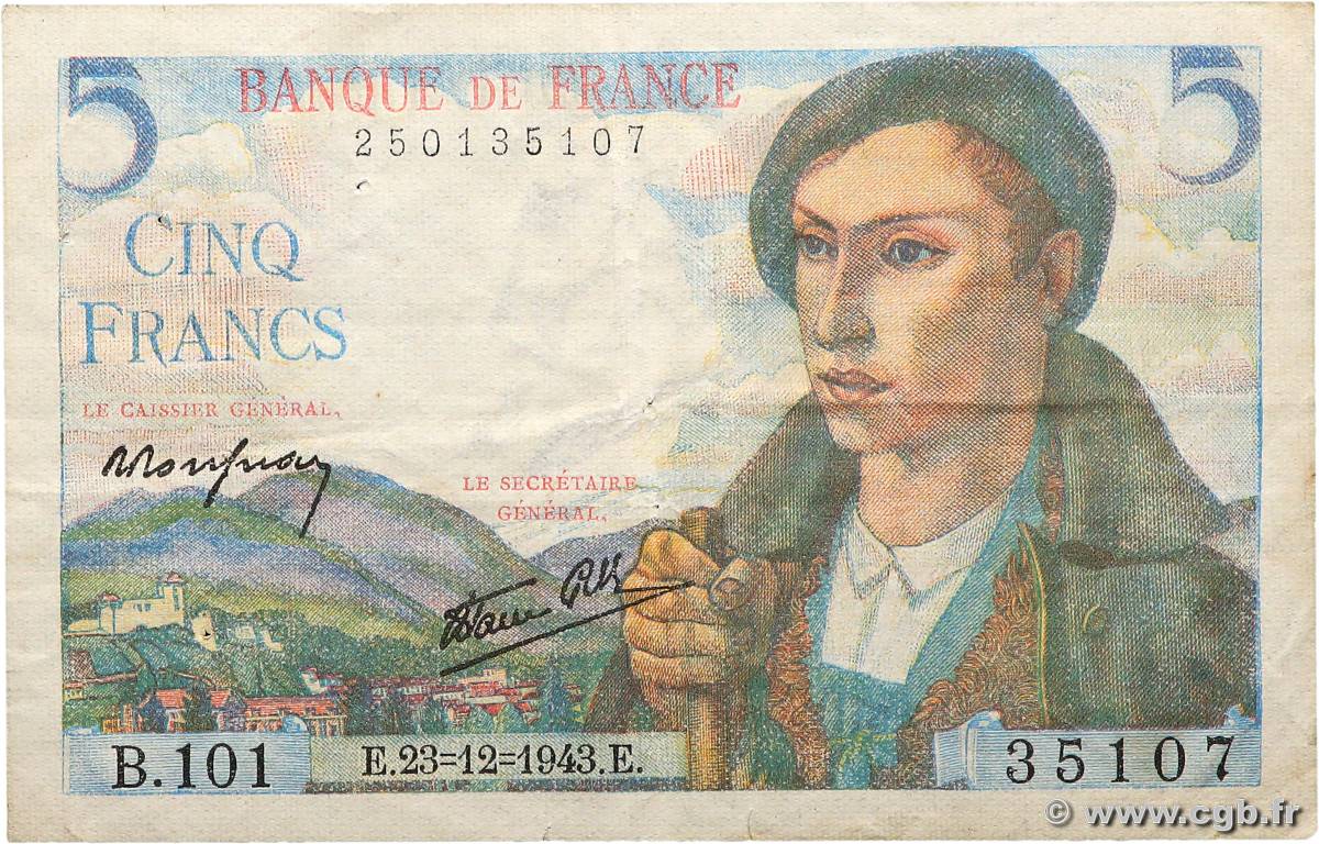 5 Francs BERGER FRANCIA  1943 F.05.05 MBC