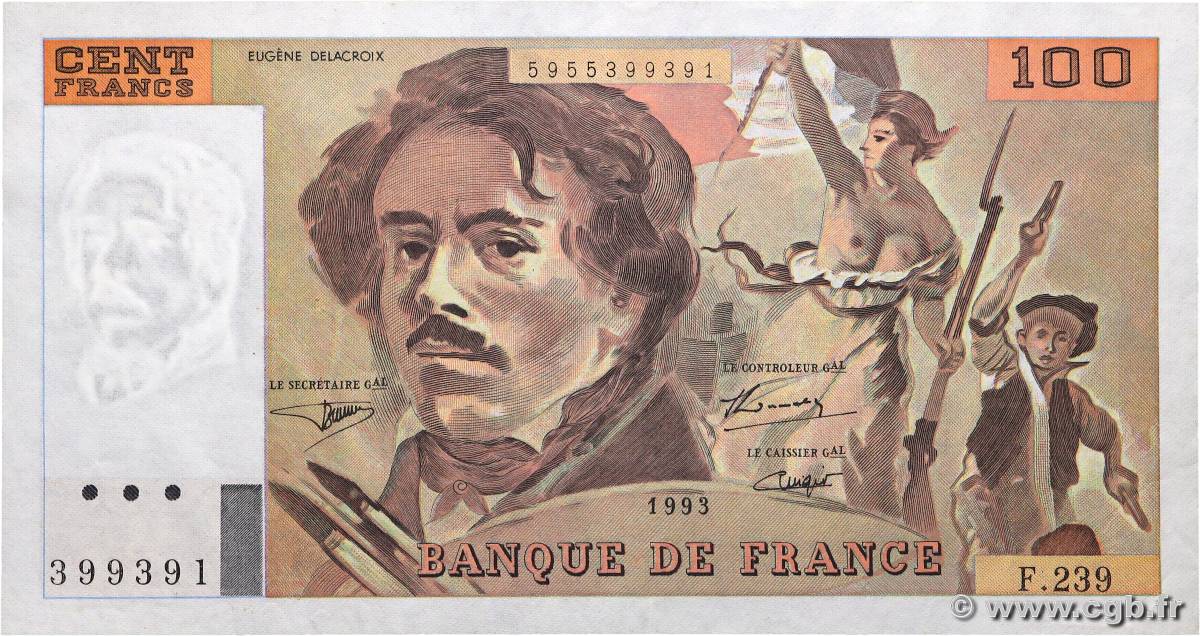 100 Francs DELACROIX imprimé en continu FRANCIA  1993 F.69bis.08 SPL