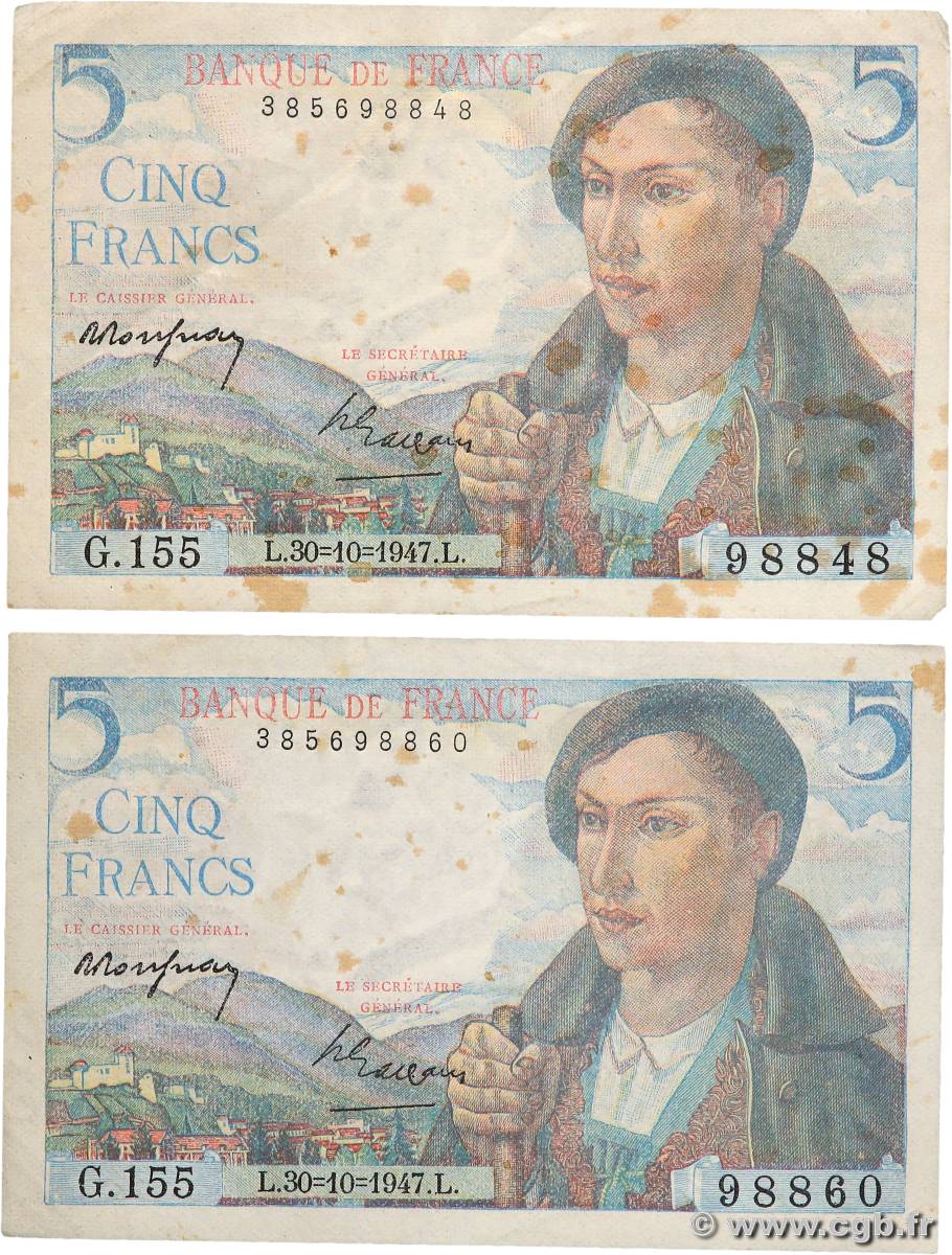 5 Francs BERGER Lot FRANCE  1947 F.05.07 VF+